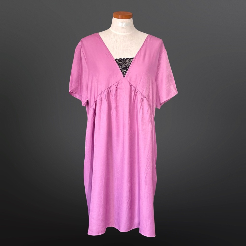 WBQ Pink Short Sleeve Nightgown Sleepwear V-neck Nightshirt SzXL Pockets NWT